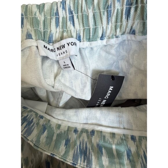 MARC NEW YORK Blue Green Ikat High Waist Belt Shorts Size Large NEW NWT - Picture 2 of 6